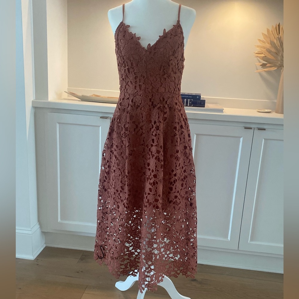 Astr Lace Midi Dress in Rust
